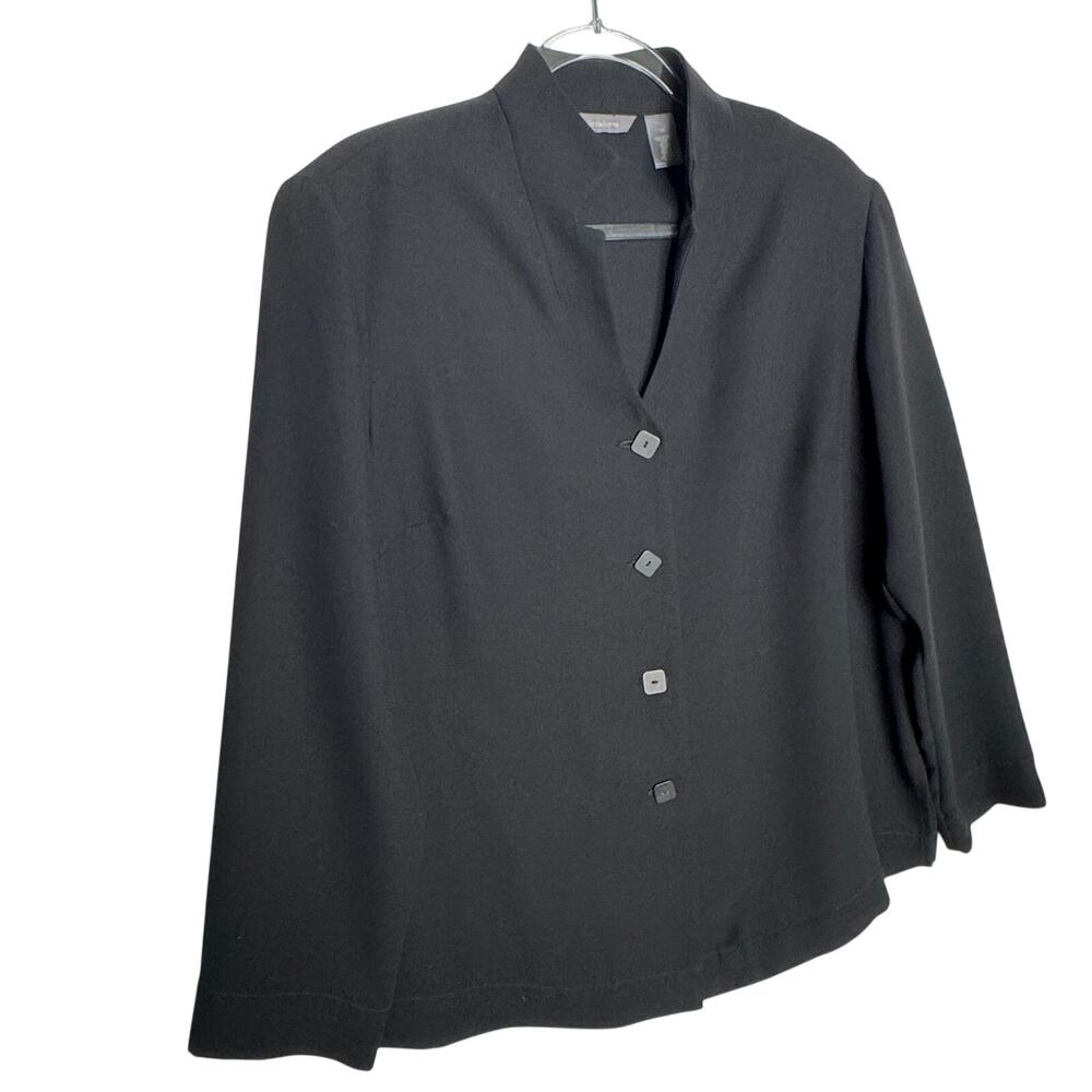 Liz Claiborne Black Lightweight Button Jacket Shoulder Pads Plus Size 1X